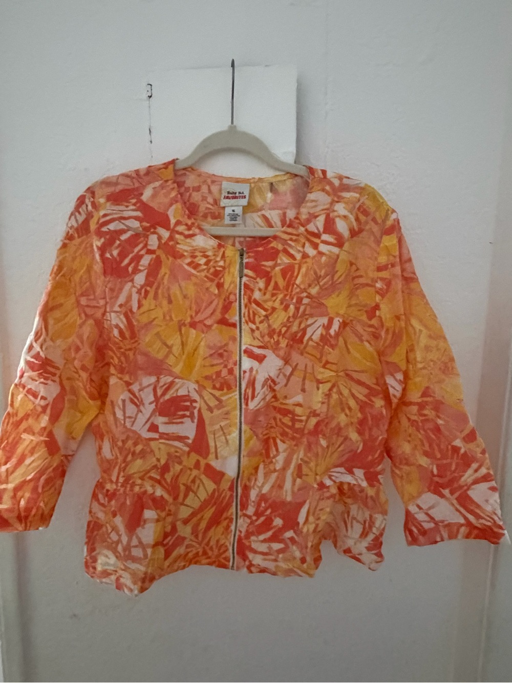 Ruby Rd. Tropical Zip-Front Top - Coral, Yellow & White
